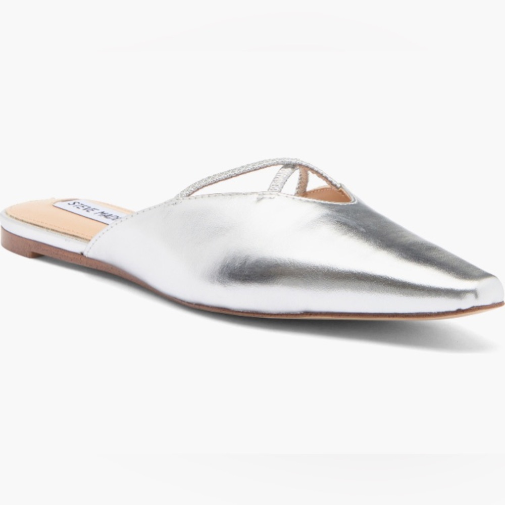 Steve Madden Metallic Silver Faux Leather Slip On Pointed Toe Flat Mules Various